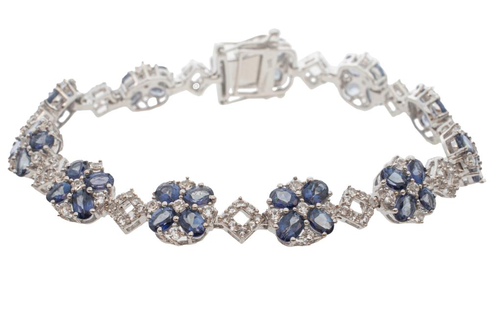 Sterling Silver, Tanzanite and White Topaz Bracelet