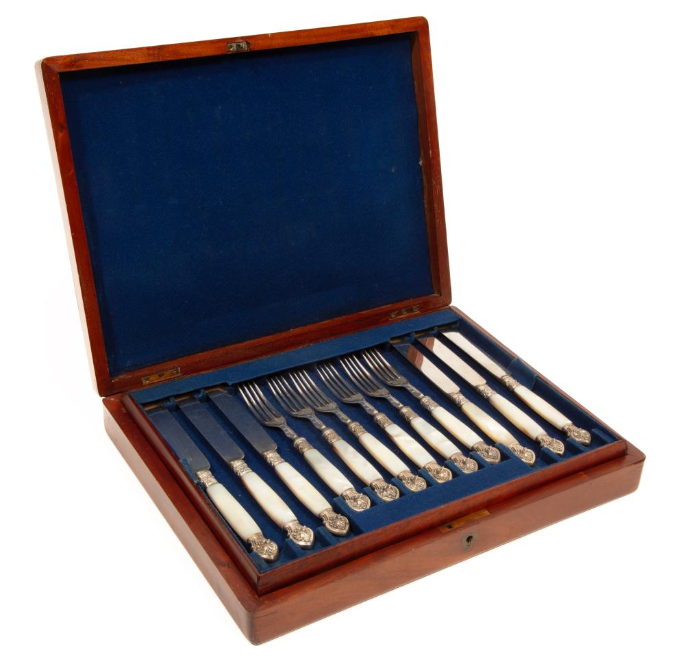 Antique Silverplate and Mother-of-Pearl Fruit Set