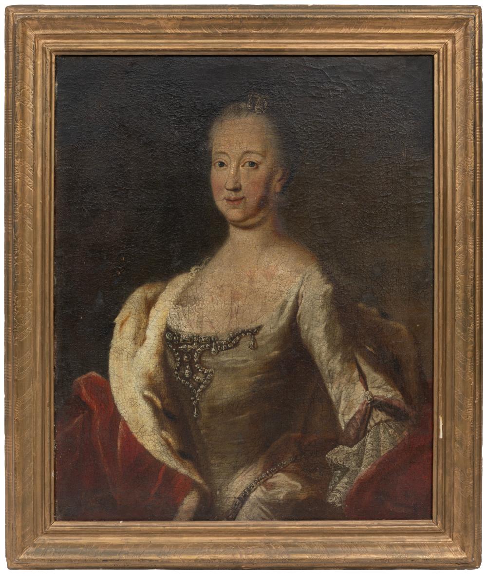 After George Desmarees, Swedish 1697-1776, "Royal Couple of Bavaria", 2 oils on canvas laid on masonite