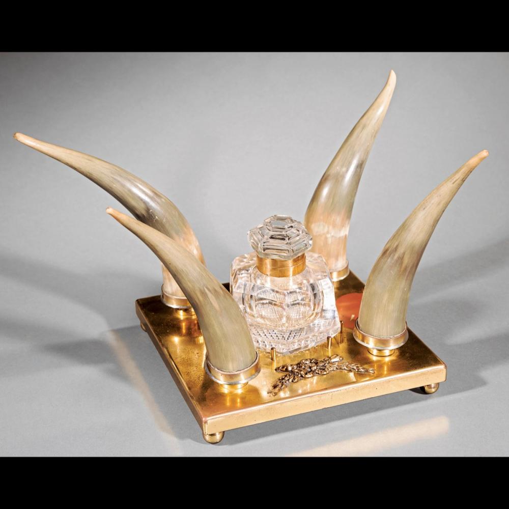 Continental Cut Crystal and Horn Encrier