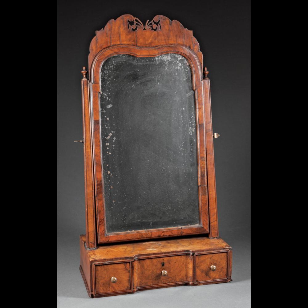 George II Inlaid Figured Walnut Dressing Mirror