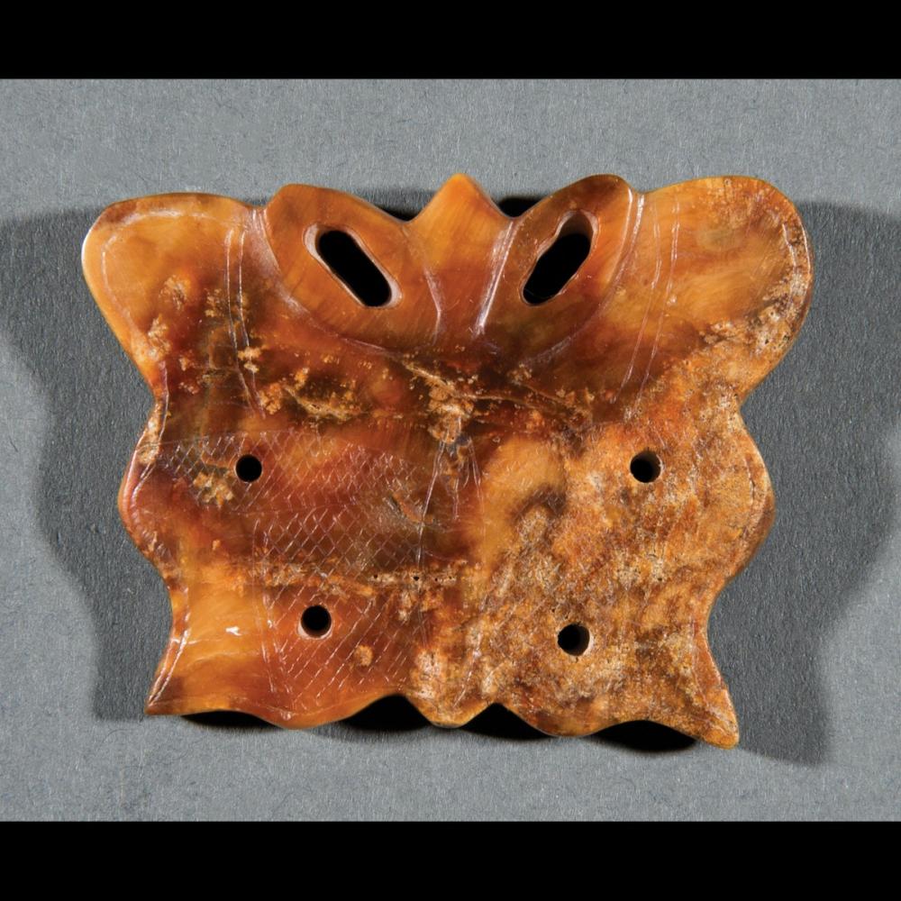 Chinese Partly Calcified Jade "Moth" Ornament