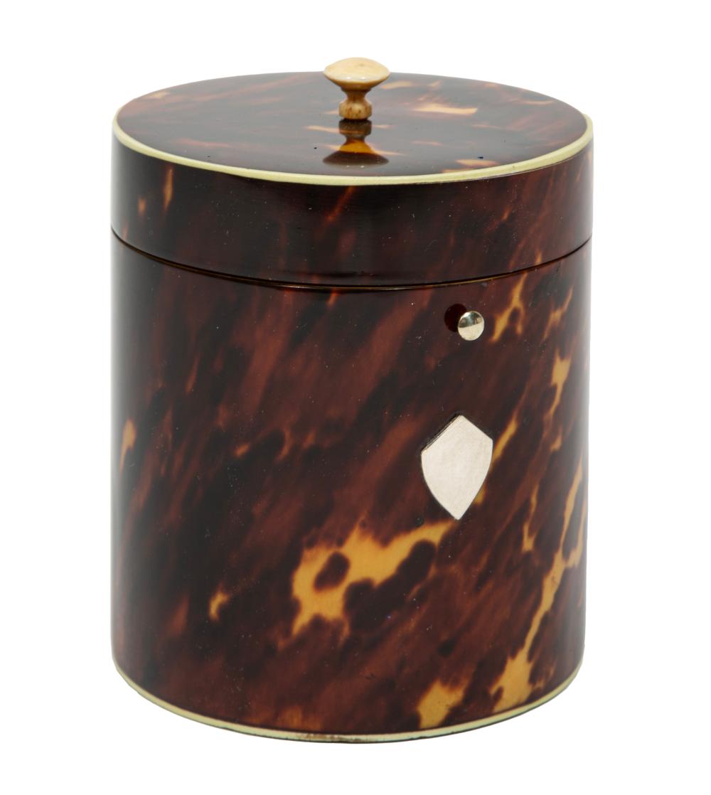 George III Tortoiseshell Tea Caddy H 4 1/2" x dia. 3 1/2 in.