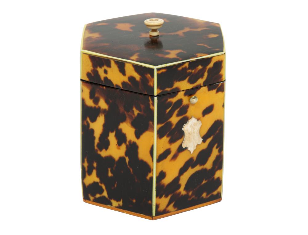 George III Tortoiseshell Tea Caddy H 4" x W 3 1/4" x D 3 1/4"