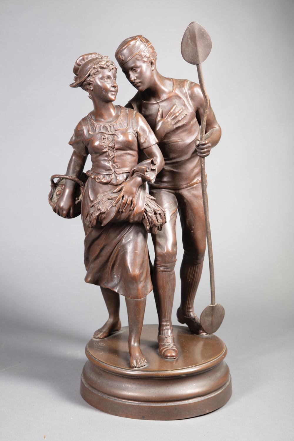 Bronze Figural Group of an Oarsman and a Maiden