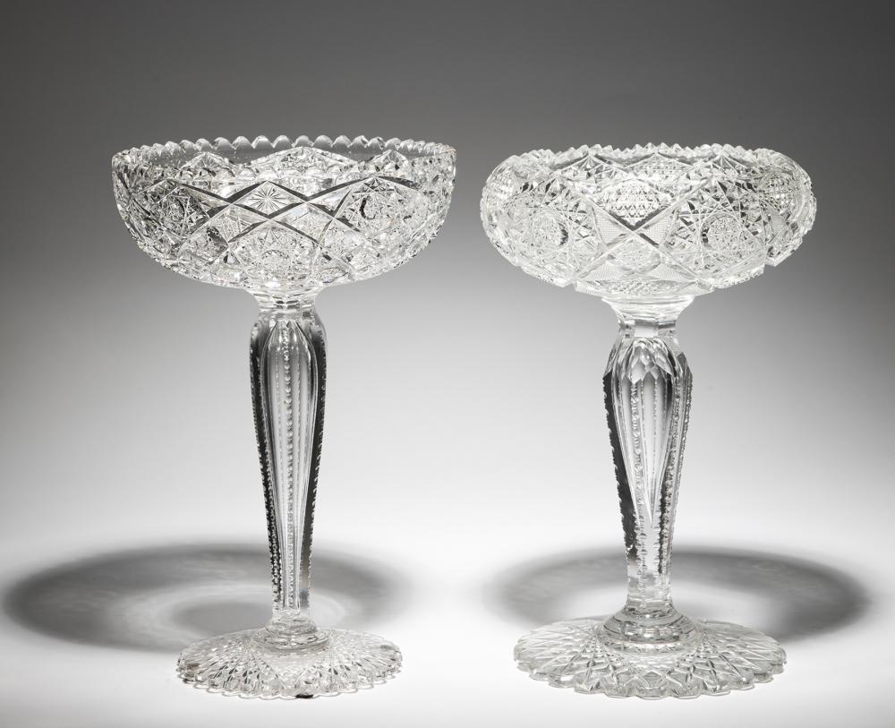 Two Tall American Brilliant Cut Glass Compotes