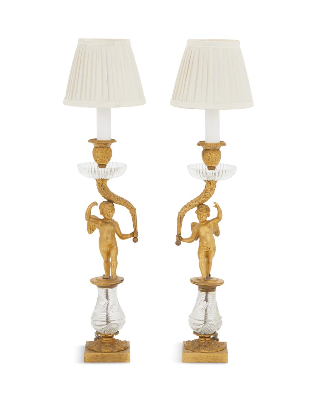 Gilt-Bronze and Cut Glass Boudoir Lamps