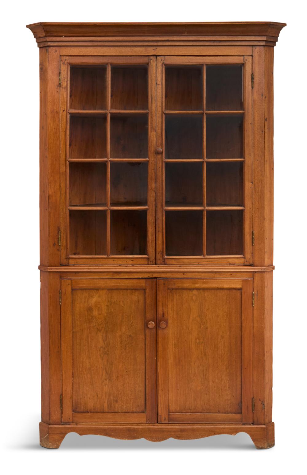 Southern Yellow Pine and Walnut One-Piece Corner Cabinet