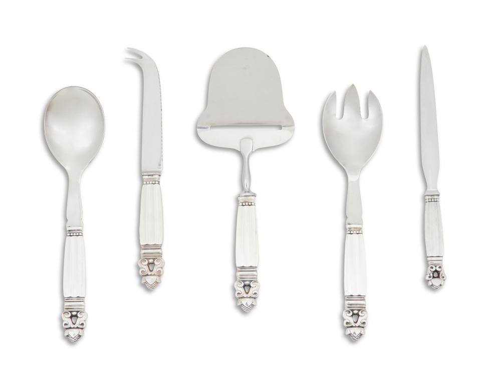 Five Georg Jensen "Acorn" Sterling Silver Serving/Utility Pieces