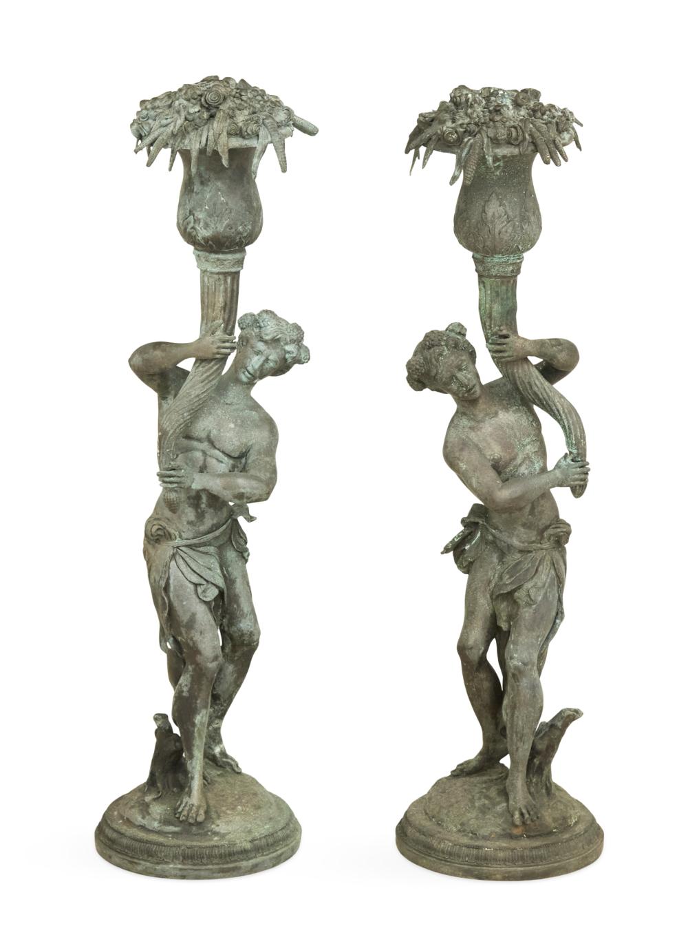 Pair of Patinated Bronze Garden Figures