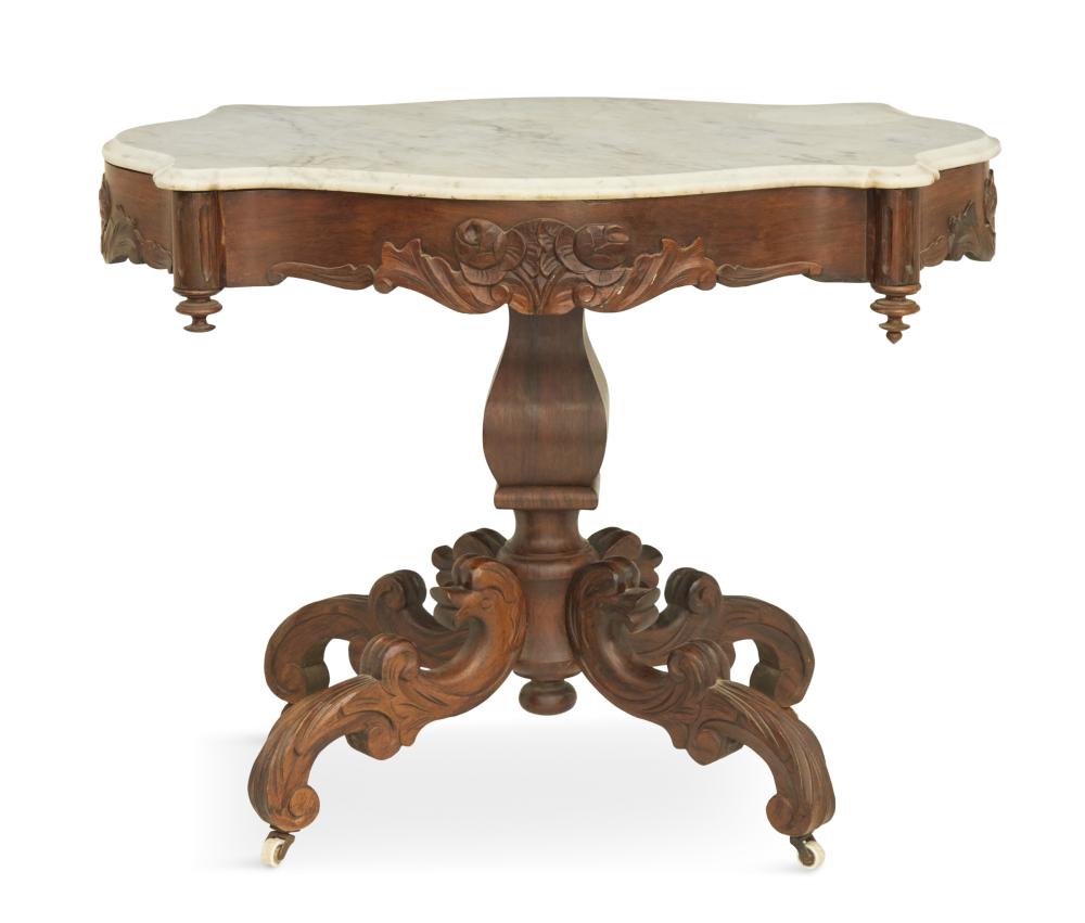 American Rococo Revival Rosewood and Marble-Top Center Table