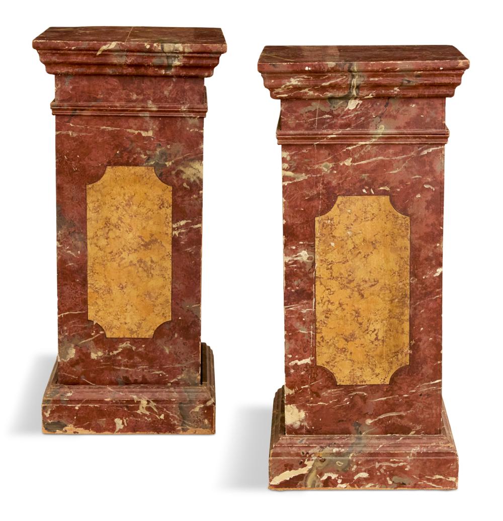 Pair of Italian Faux Marbre Painted Wooden Pedestals