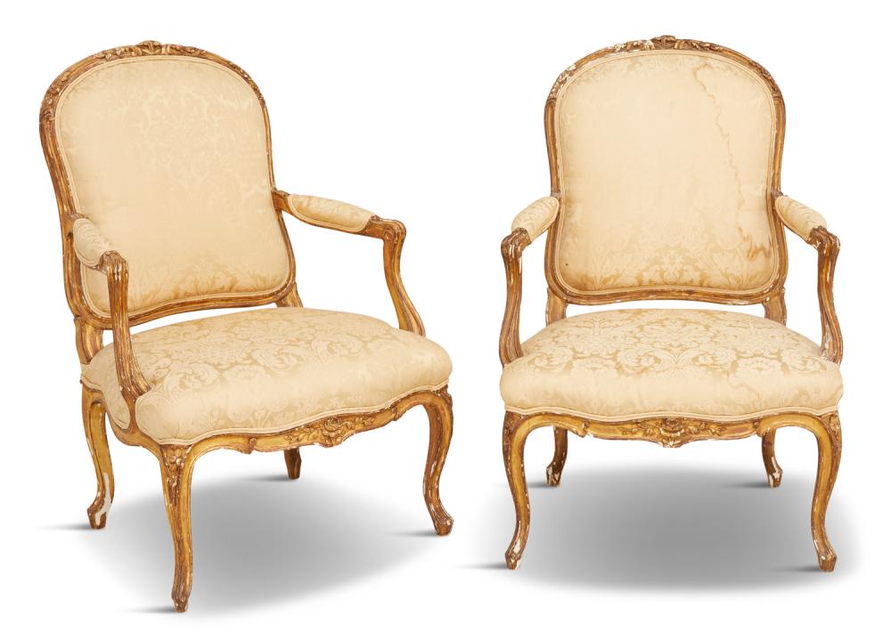 Pair of Louis XV-Style Giltwood Fauteuils
