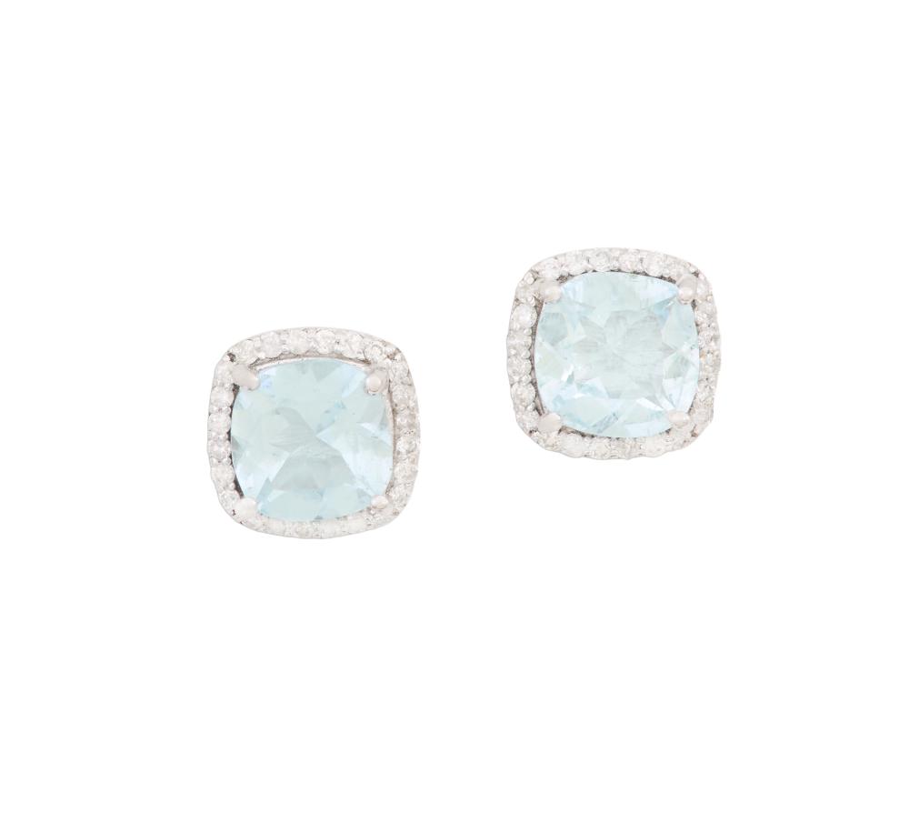 Pair of Aquamarine and Diamond Earrings