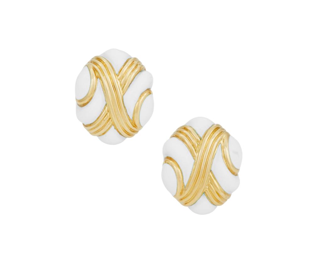 Pair of David Webb Enamel Ear Clips