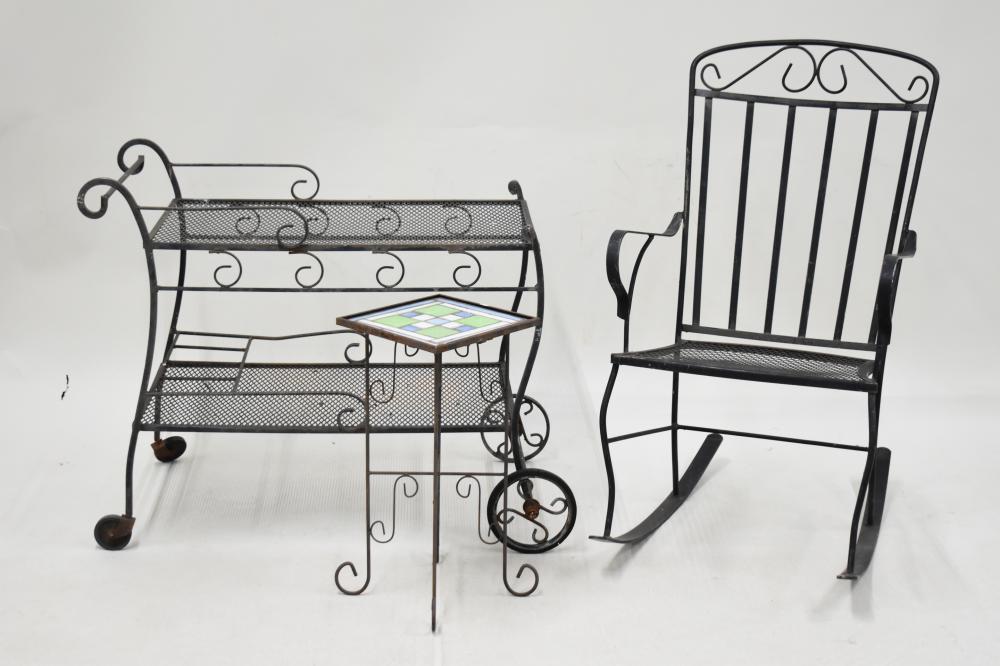 Three Black Iron Patio Furniture Pieces