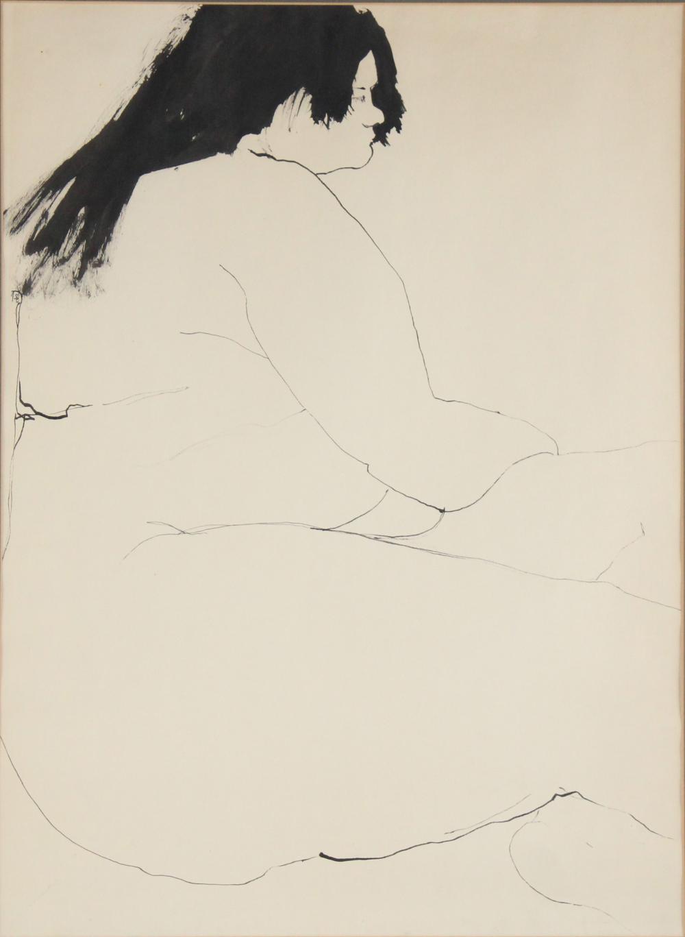 Sketch of Nude Woman, Ink on Paper
