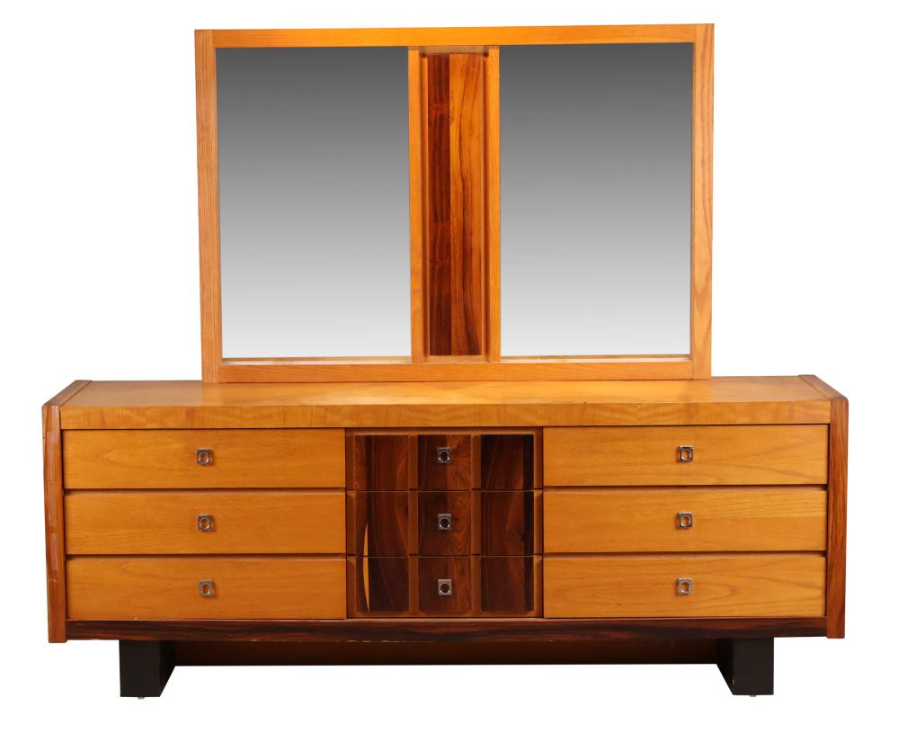 Modern Oak and Walnut Low Chest of Drawers