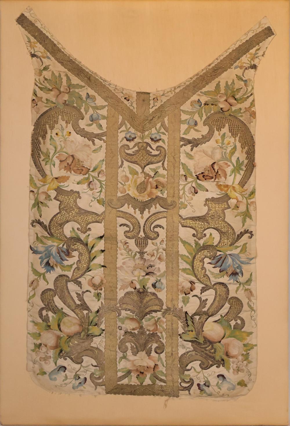 18th C. Silk Embroidered Dress Fragment