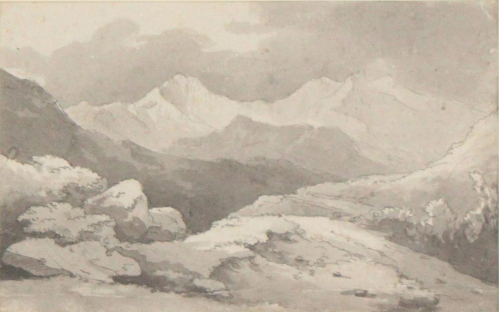 Edmund Becker, fl. 1780s - 1820, Snowdon from Capel Curig, Pen, Ink, and Wash