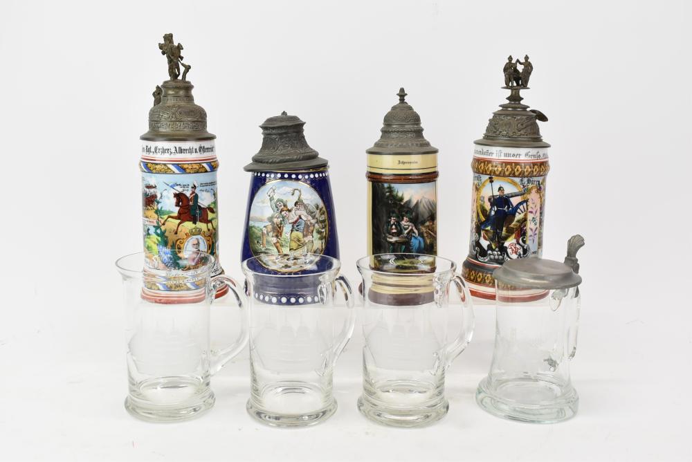 Three Assorted German Lithophane Steins