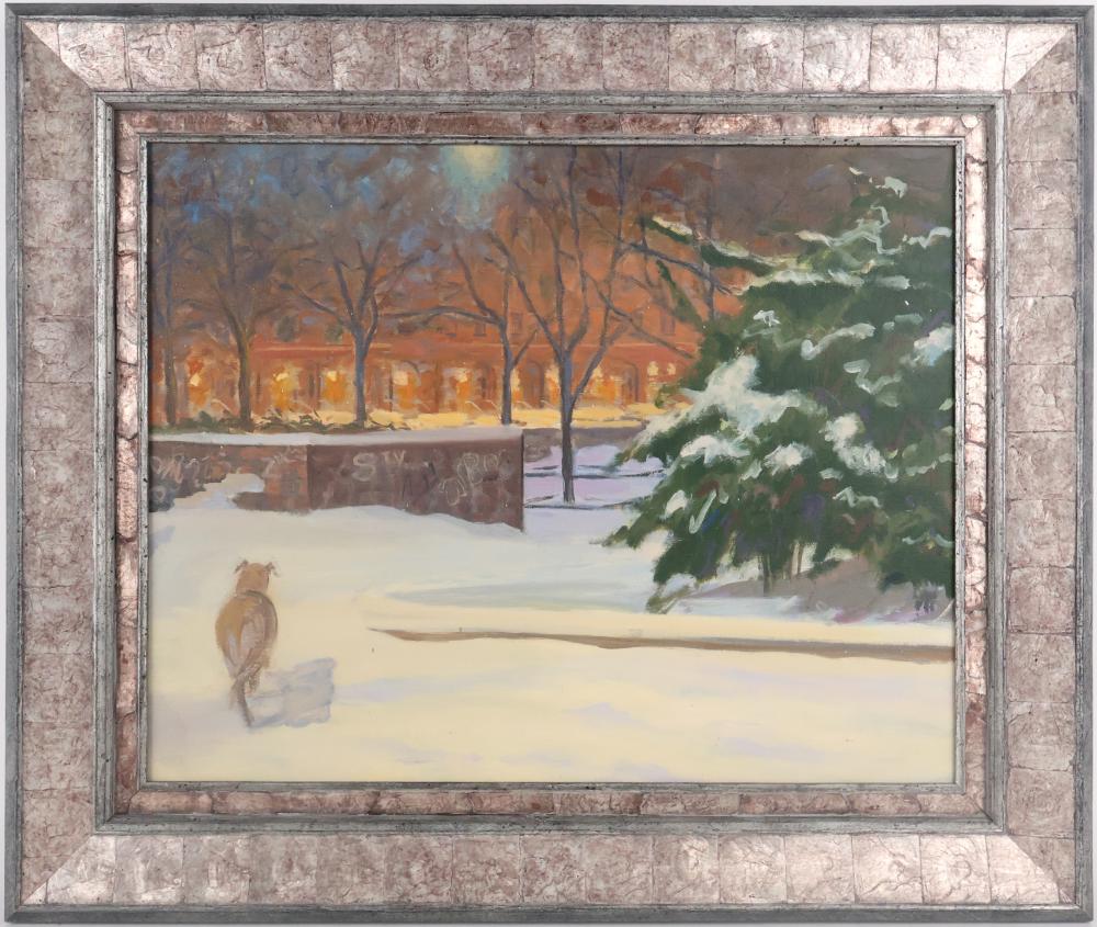 Darragh Park, 1939-2009, Winter Cityscape with Dog, Oil on Canvas