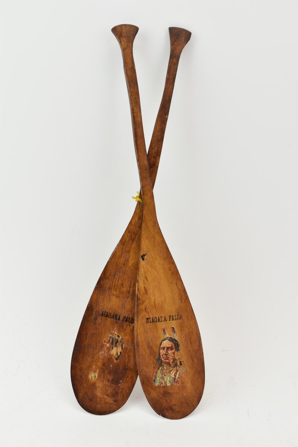Two Vintage Niagara Falls Indian Souvenir Paddles