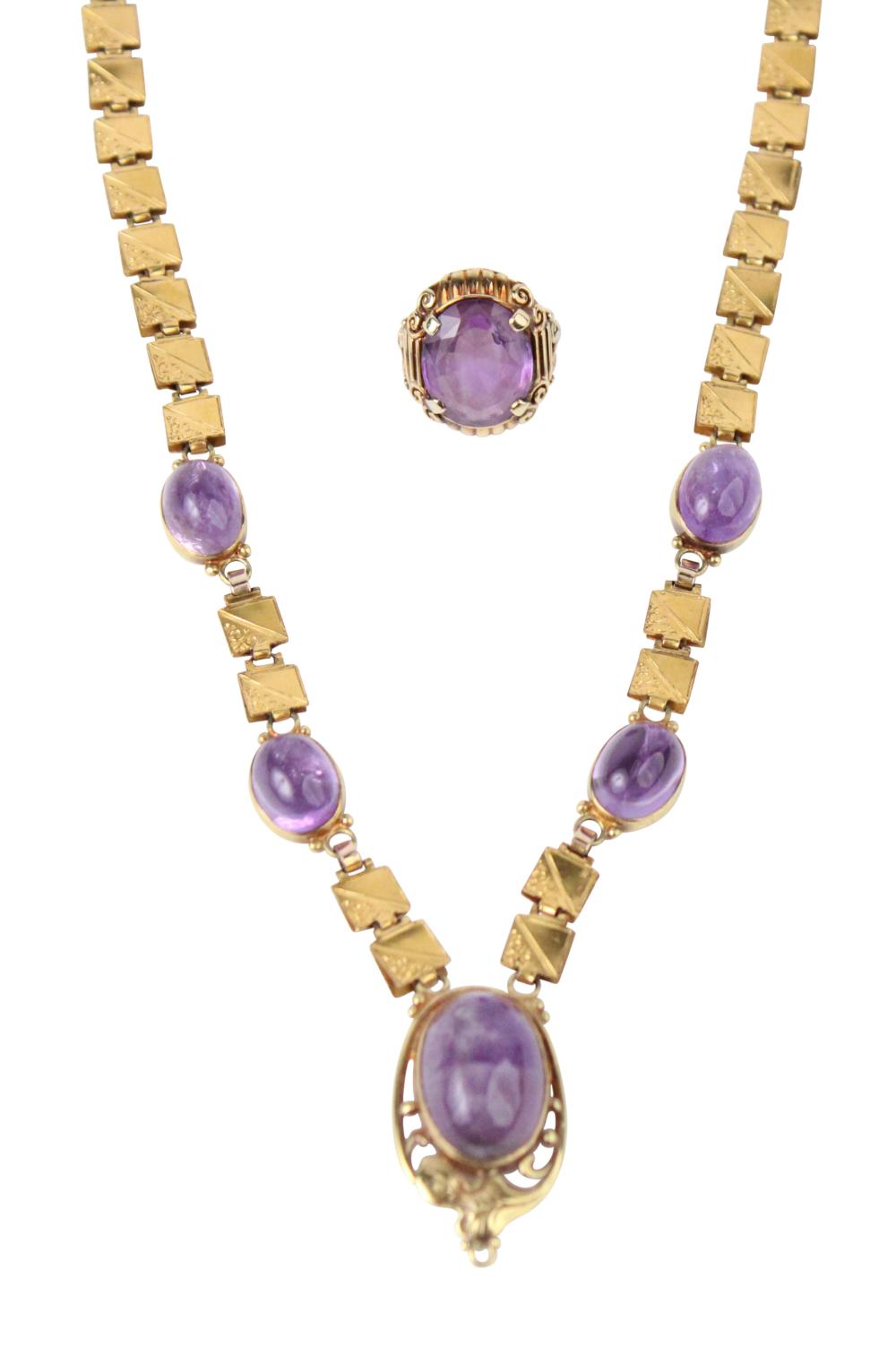 Antique Five Cabochon Amethyst Necklace