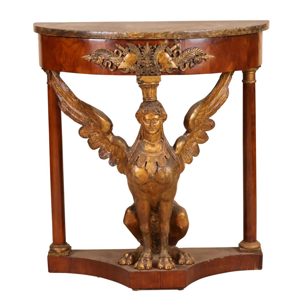Regency Giltwood Marble Top Pier Table with Figural Base