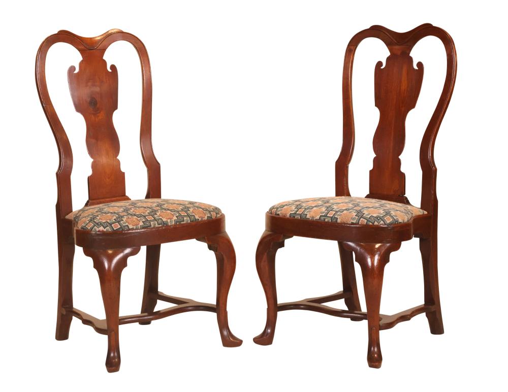 Pair of Queen Anne Walnut Compass-Seat Side Chairs