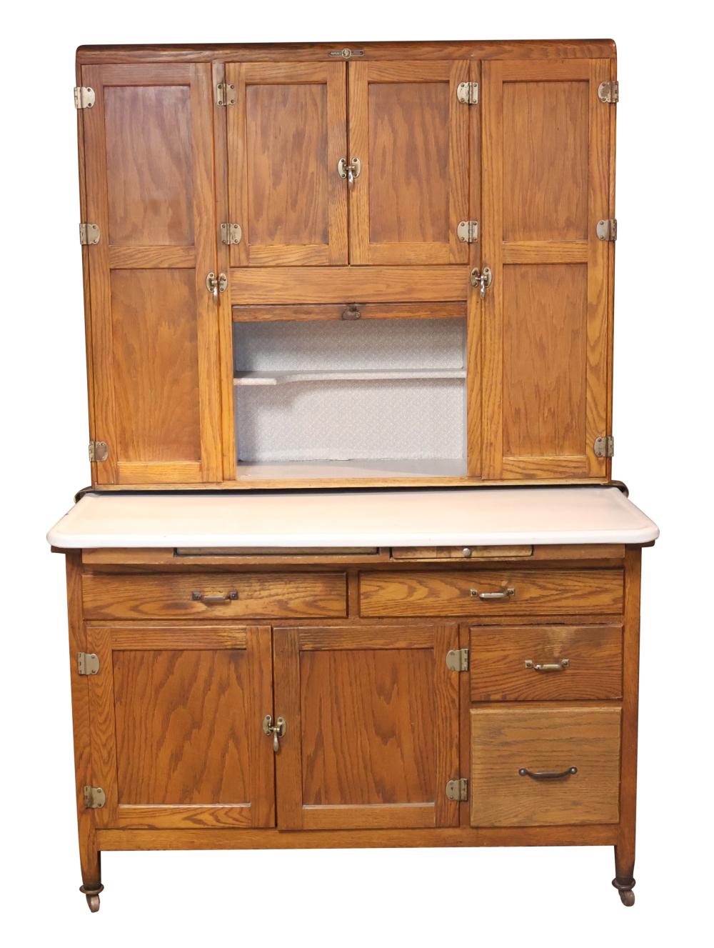 Napanee Dutch Kitchenet Figural Oak Hoosier Cabinet