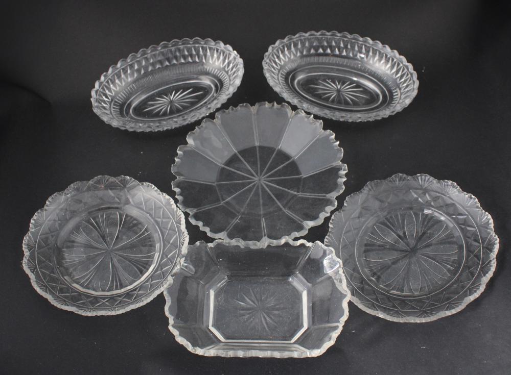 Seven Colorless Cut and Pressed Glass Dishes