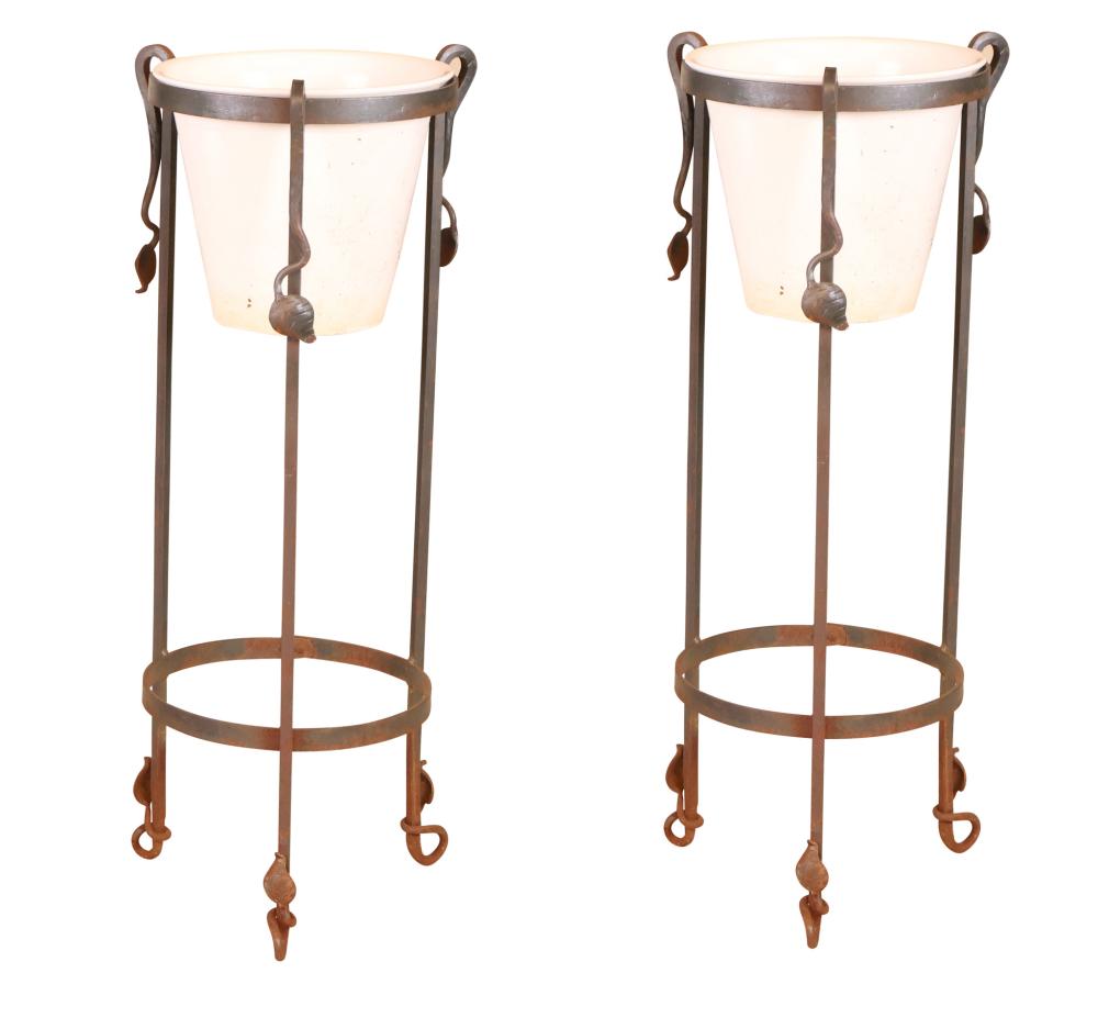 Pair of Green Painted Wrought-Iron Plant Stands