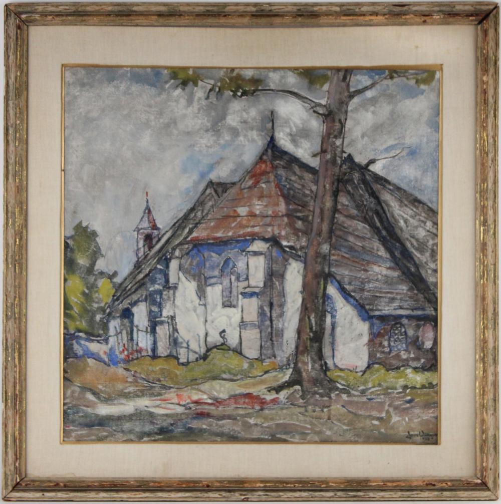 John Wenger, Russian-American 1887-1976, White-Washed Church, Watercolor