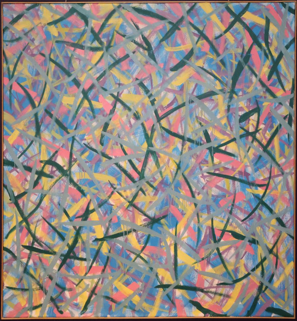Mariko Sakita, Japanese-American 1918-2014, Abstract, Oil on Canvas, Sight size: 5'3"h x 5'3-3/4"w, Overall: 5'3-1/2"h x 5'4-1/4"w