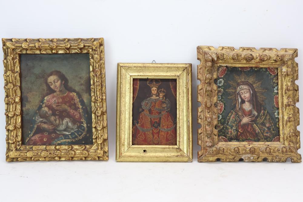 Two Spanish Style Oil on Canvas Paintings of Madonna