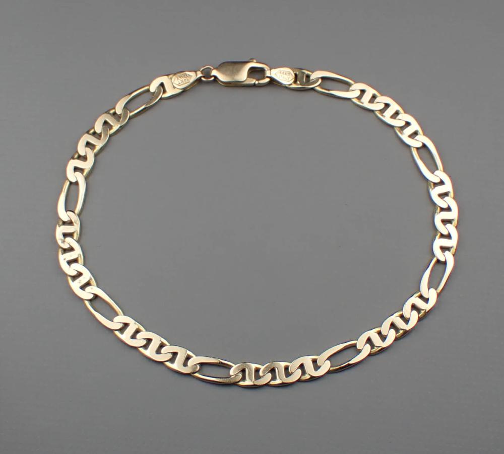 ITALIAN 14K GOLD FIGARO CHAIN BRACELET
