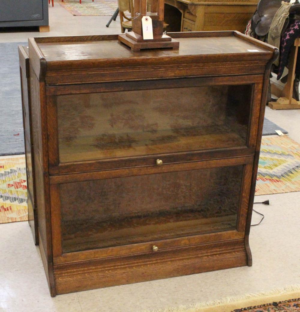 TWO-SECTION STACKING OAK BOOKCASE