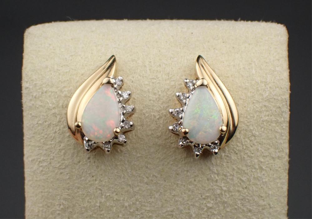 PAIR OF OPAL, DIAMOND & 14K GOLD EARRINGS