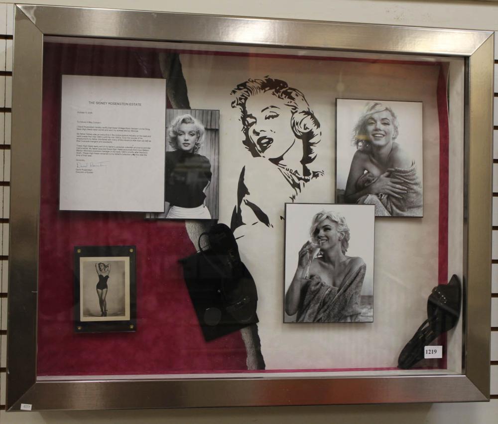 MARILYN MONROE HIGH HEEL SHOES AND LETTER IN SHADOWBOX FRAME