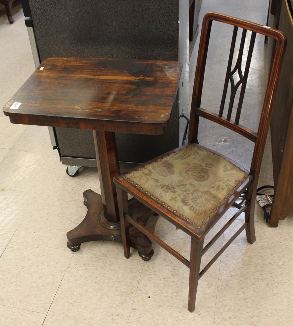 ANTIQUE SIDE CHAIR AND LAMP TABLE
