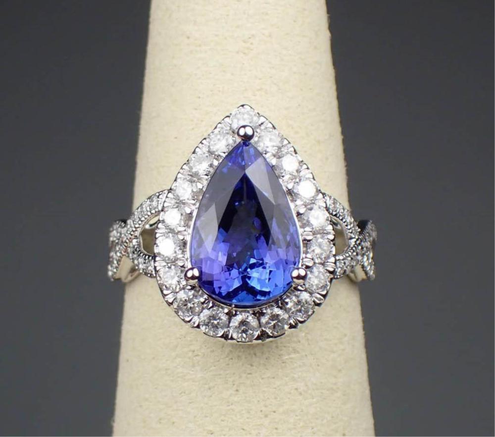 TANZANITE, DIAMOND & 14K WHITE GOLD EURO SHANK RING