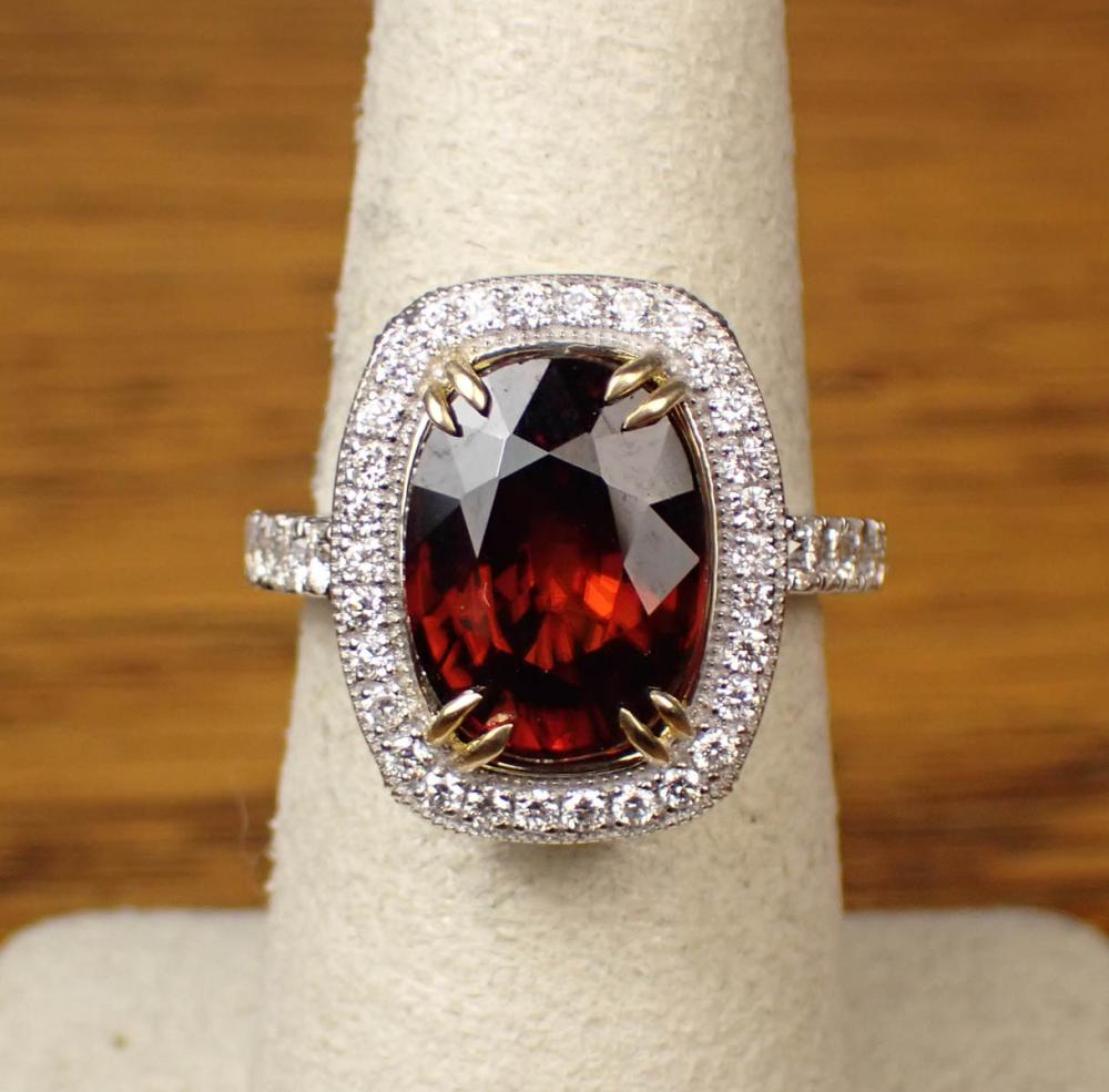 DIAMONDS AND RED ZIRCON RING image