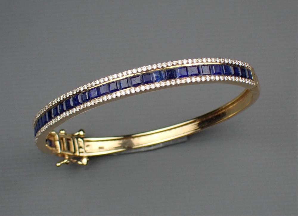 SAPPHIRE, DIAMOND & 14K YELLOW GOLD BANGLE