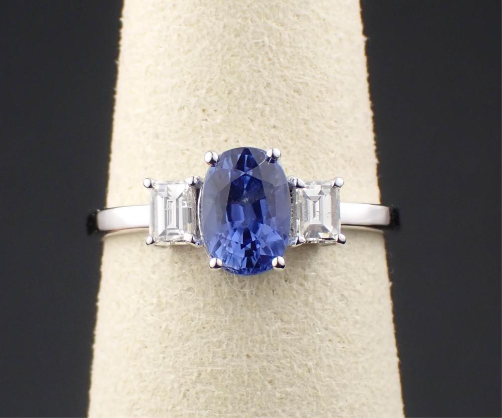 SAPPHIRE, DIAMOND & 14K WHITE GOLD RING