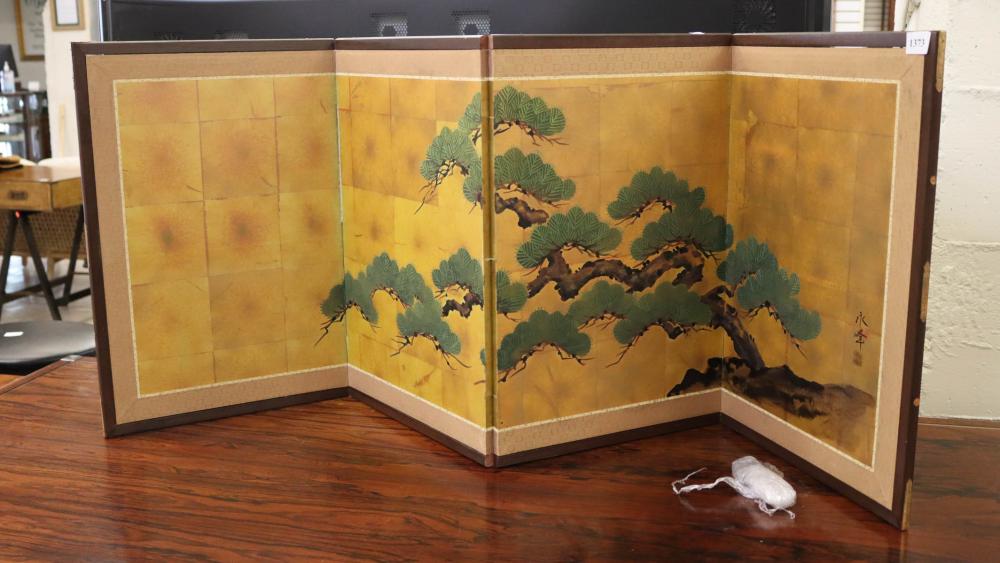 FOUR-PANEL TABLE SCREEN, HAND-PAINTED