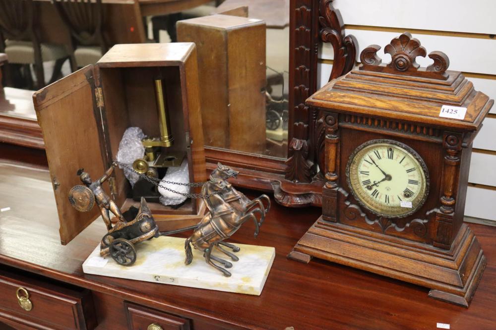 MICROSCOPE, CLOCK AND CHARRIOT