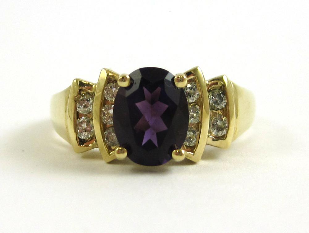 AMETHYST, DIAMOND AND FOURTEEN KARAT GOLD RING, wi