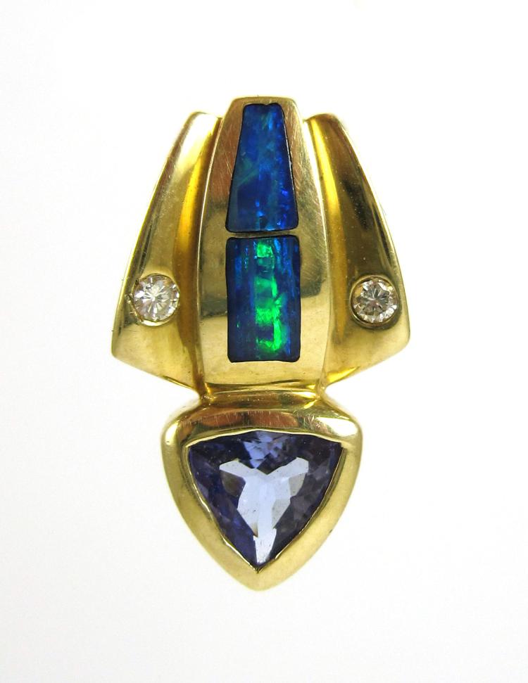 TANZANITE, DIAMOND AND AUSTRALIAN BLACK OPAL PENDA