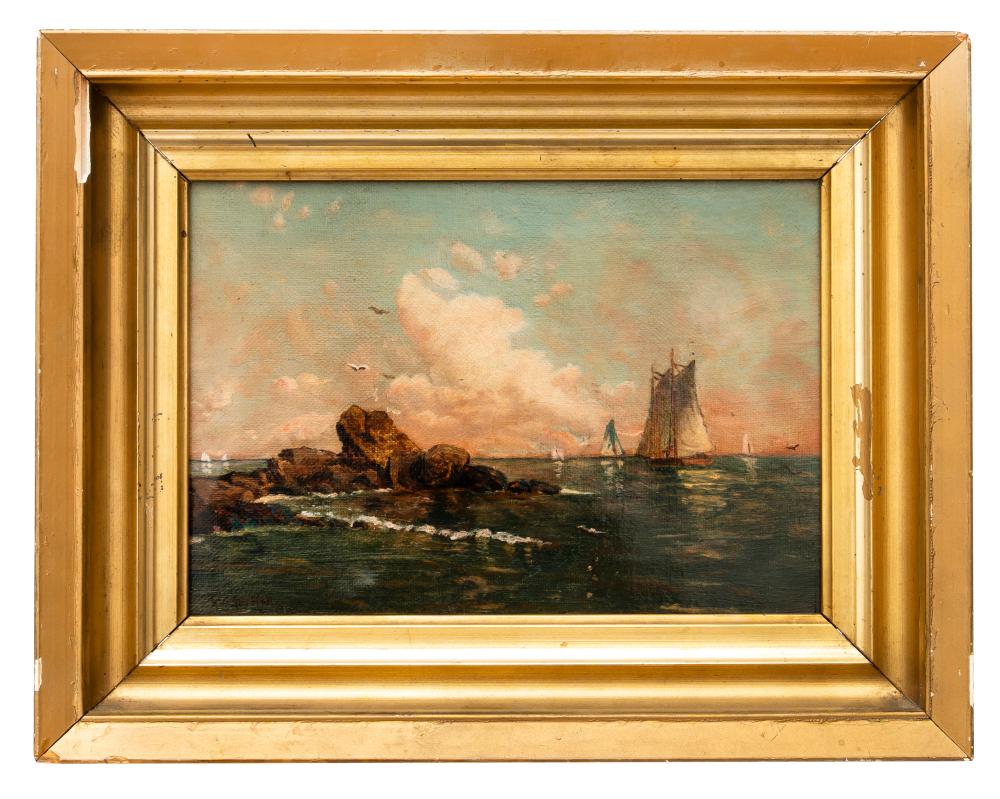 Antique Scituate, Mass. Seascape Painting, Signed W. Hall, 1898